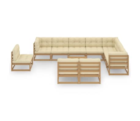 vidaXL Set de muebles de jardín 11 pzs cojines madera pino marrón miel