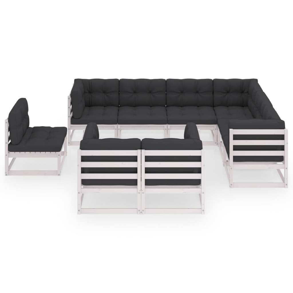 

vidaXL 9-delige Loungeset met kussens massief grenenhout wit