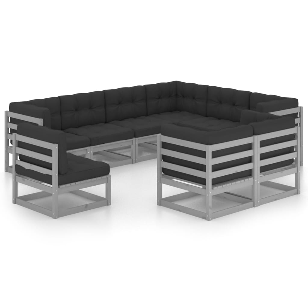 vidaXL 9-tlg. Garten-Lounge-Set mit Kissen Grau Massivholz Kiefer