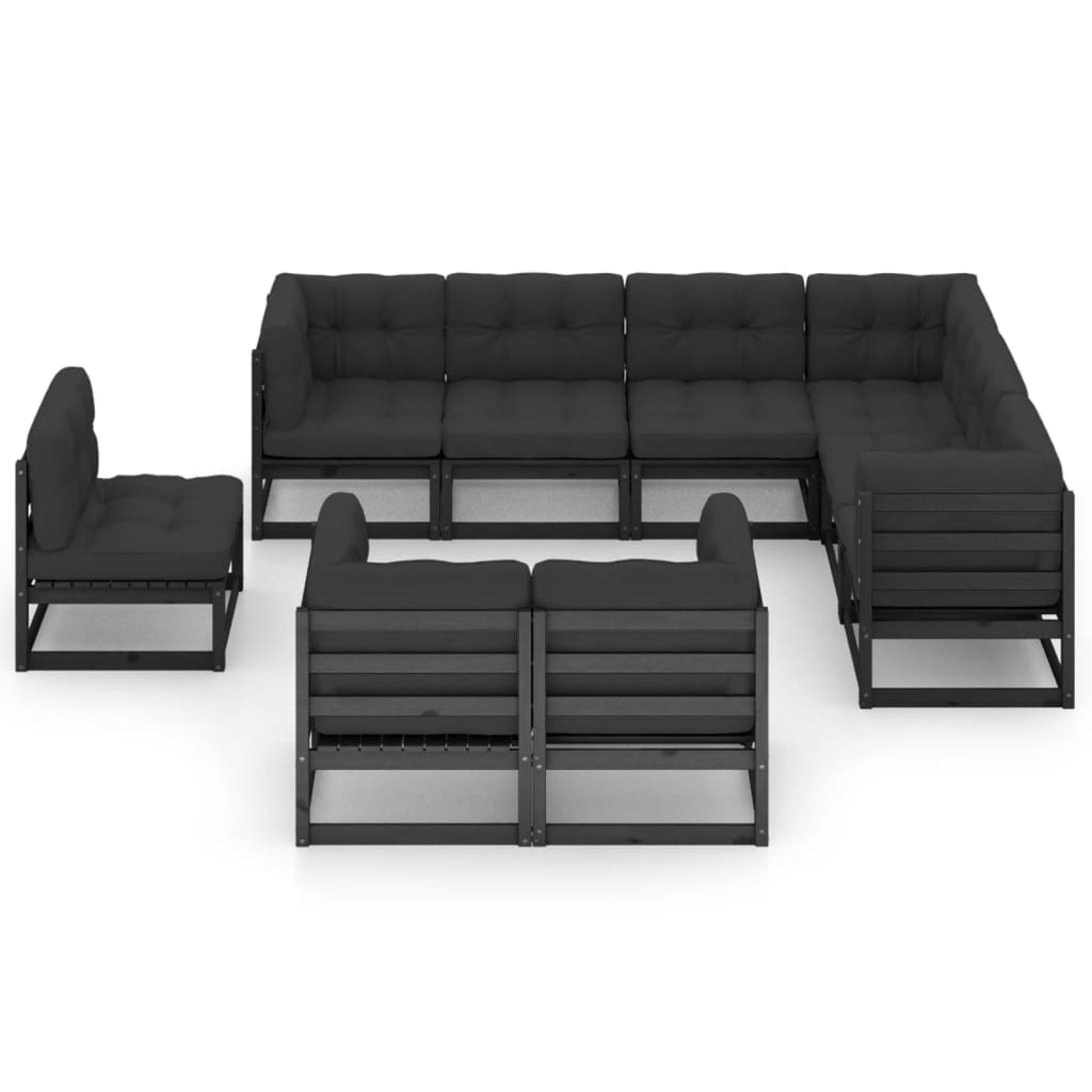 vidaXL 9-delige Loungeset met kussens massief grenenhout zwart afbeelding