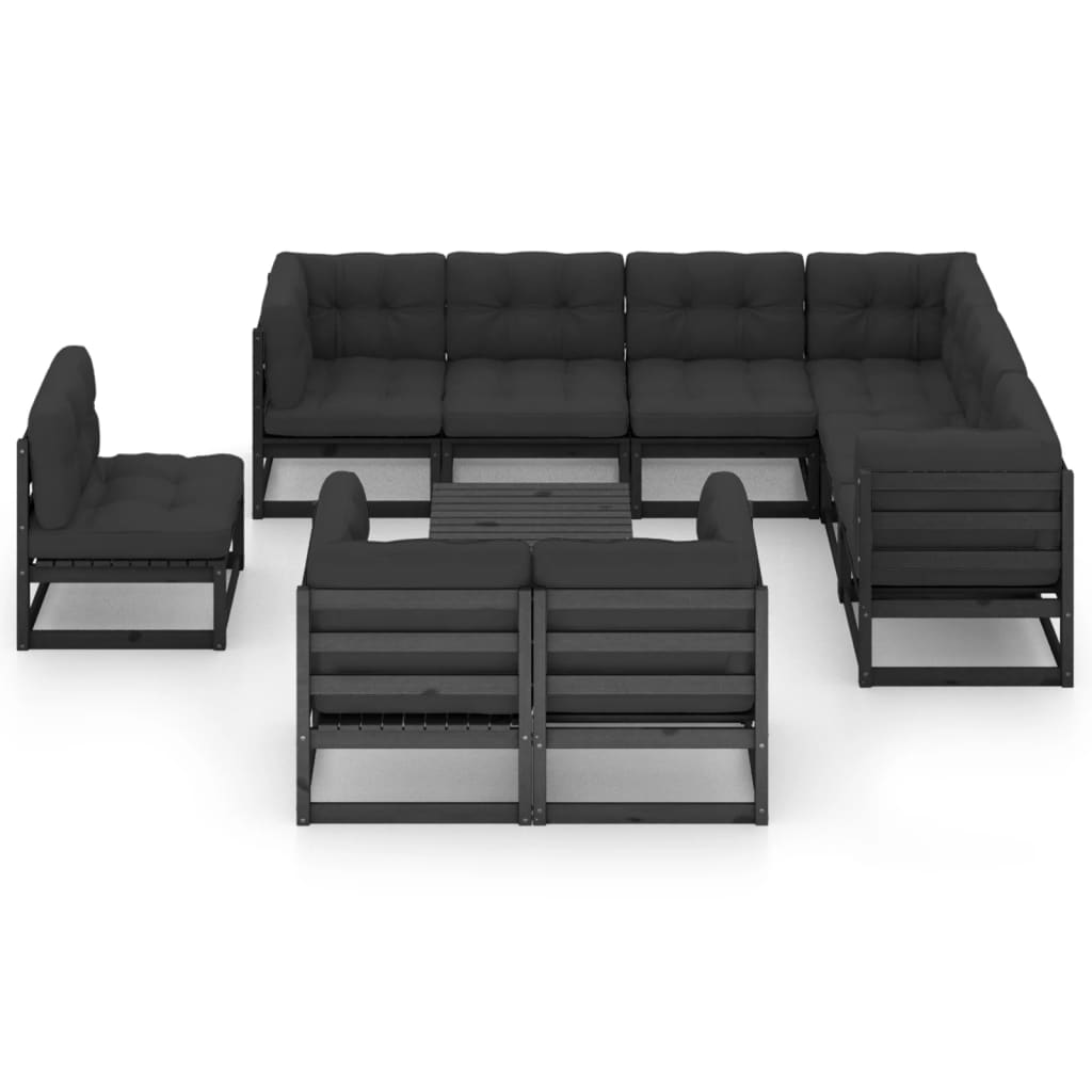 

vidaXL 10-delige Loungeset met kussens massief grenenhout zwart