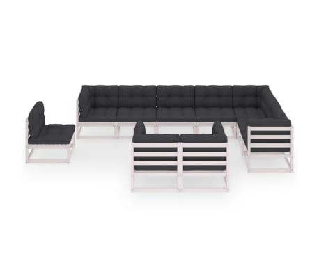 vidaXL Set mobilier grădină cu perne, 10 piese, alb, lemn masiv de pin
