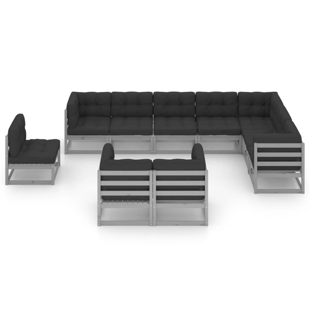 vidaXL 10-delige Loungeset met kussens massief grenenhout grijs afbeelding