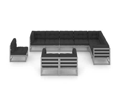 vidaXL 10-tlg. Garten-Lounge-Set mit Kissen Grau Massivholz Kiefer