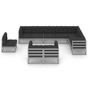 vidaXL 10-tlg. Garten-Lounge-Set mit Kissen Grau Massivholz Kiefer