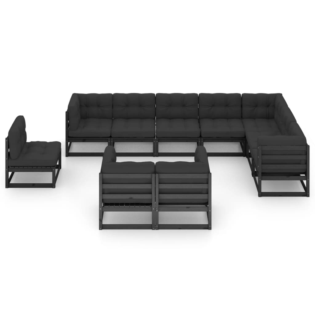 

vidaXL 10-delige Loungeset met kussens massief grenenhout zwart