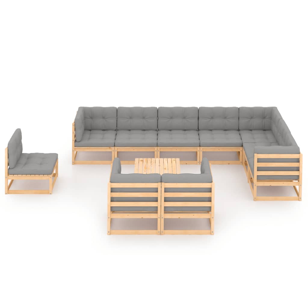 vidaXL 11-delige Loungeset met kussens massief grenenhout afbeelding