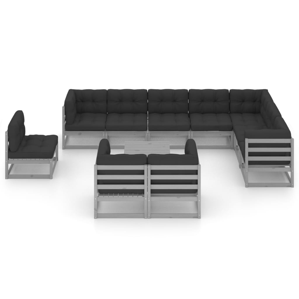 

vidaXL 11-delige Loungeset met kussens massief grenenhout grijs