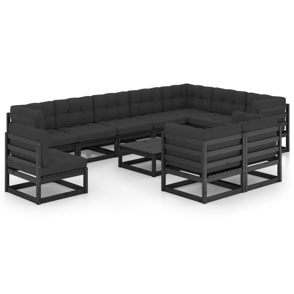 

vidaXL 11-delige Loungeset met kussens massief grenenhout zwart