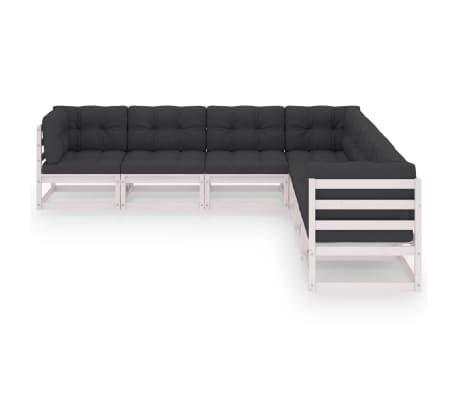vidaXL 7 pcs conj. lounge de jardim c/ almofad&otilde;es pinho maci&ccedil;o branco