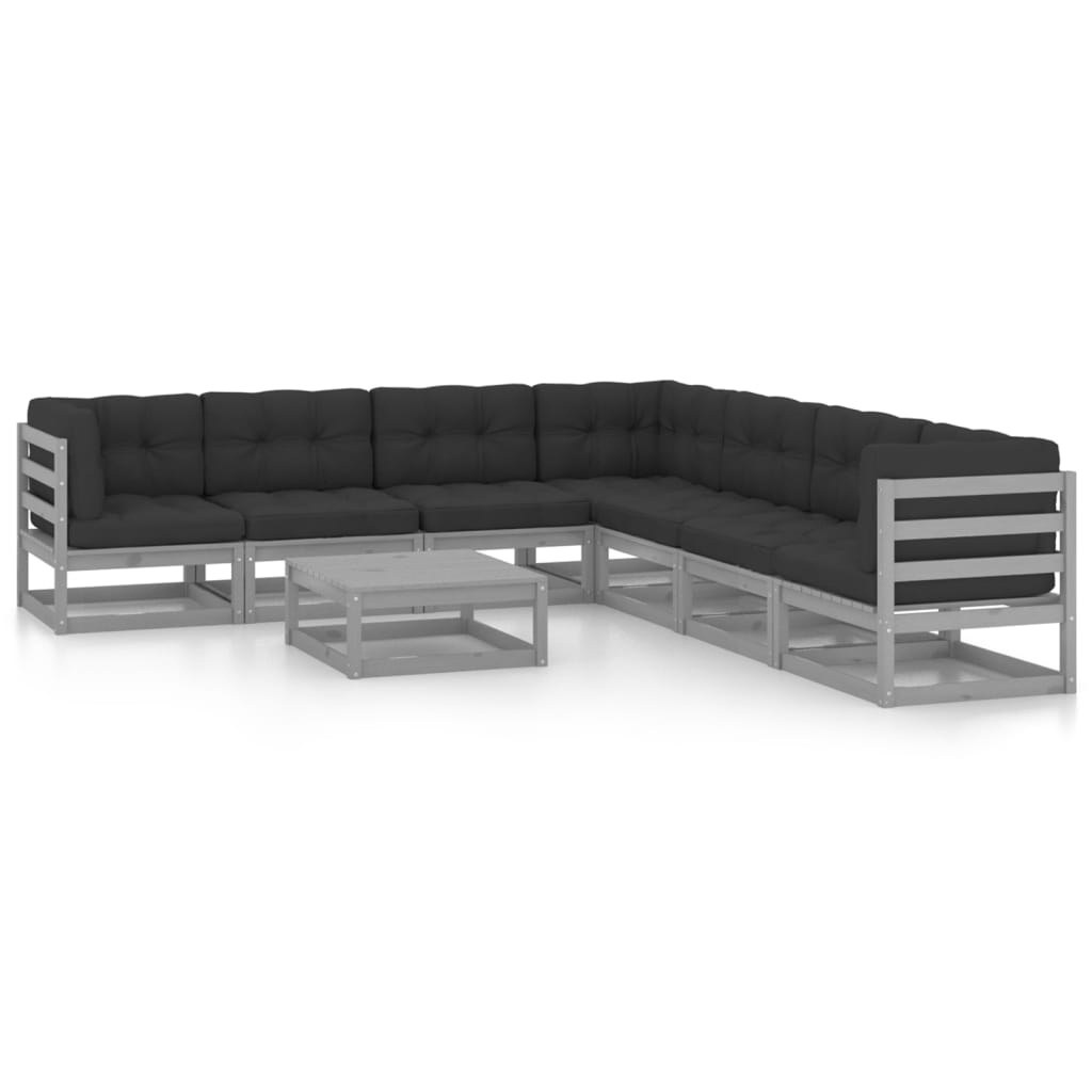 vidaXL 8-tlg. Garten-Lounge-Set mit Kissen Grau Massivholz Kiefer