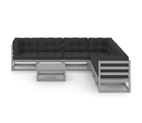 vidaXL 8-tlg. Garten-Lounge-Set mit Kissen Grau Massivholz Kiefer