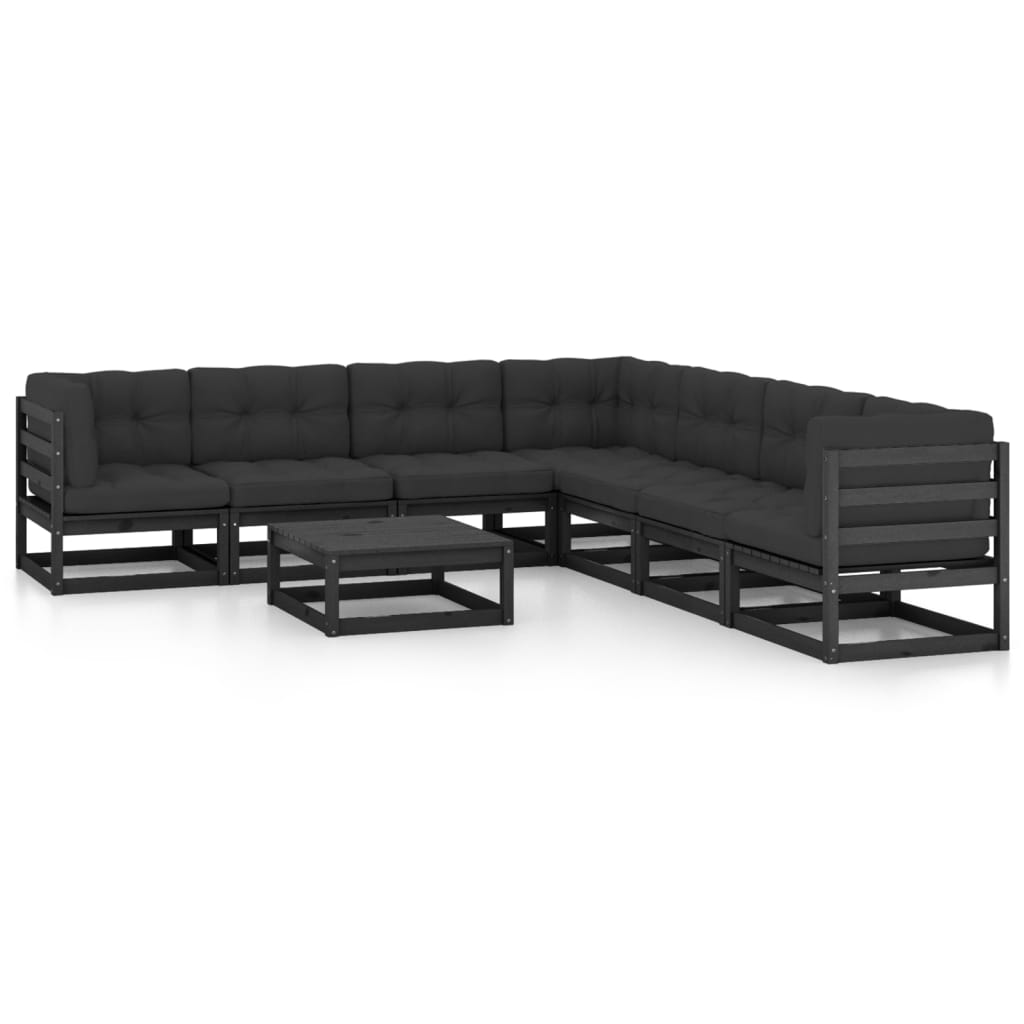 vidaXL 8-tlg. Garten-Lounge-Set mit Kissen Schwarz Massivholz Kiefer