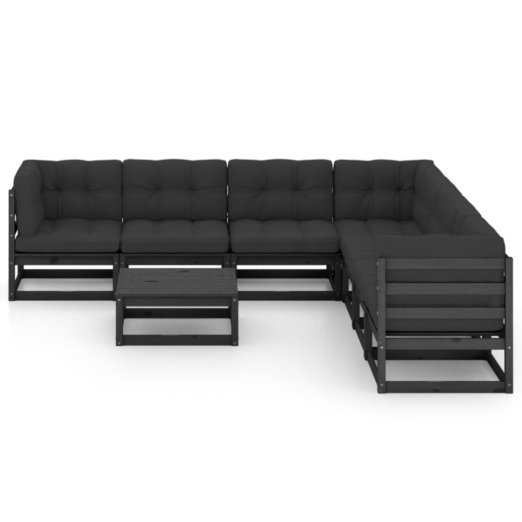 vidaXL 8-delige Loungeset met kussens massief grenenhout zwart afbeelding
