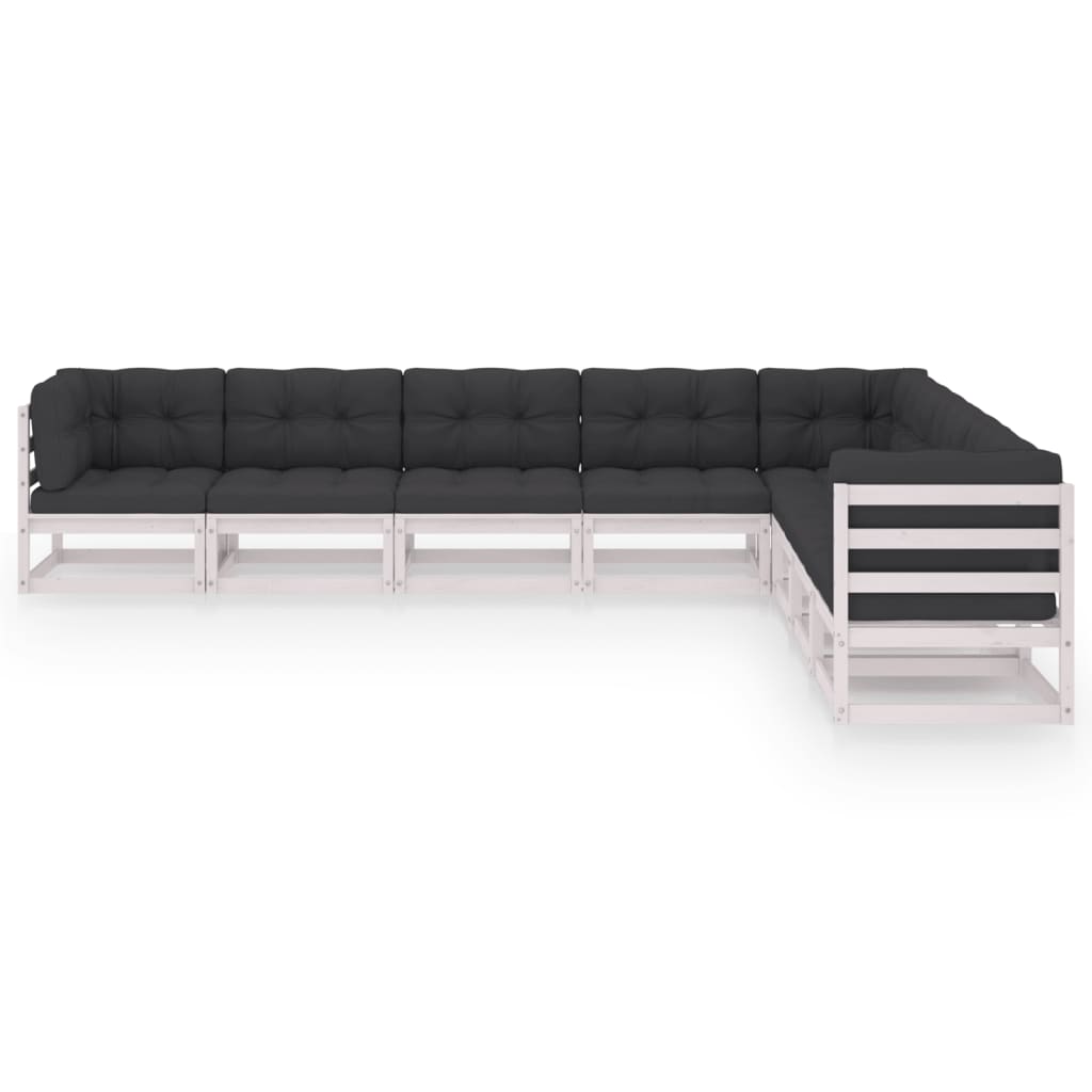 vidaXL 8-delige Loungeset met kussens massief grenenhout wit afbeelding