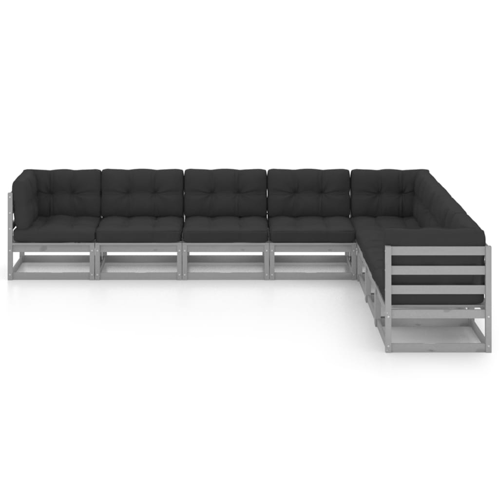 

vidaXL 8-delige Loungeset met kussens massief grenenhout grijs