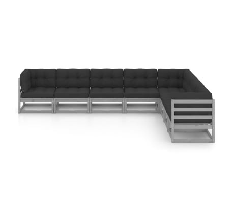 vidaXL 8 Parta Gar&eth;s&oacute;fasett me&eth; Sessum Gr&aacute;tt Gegnheill Furuvi&eth;ur