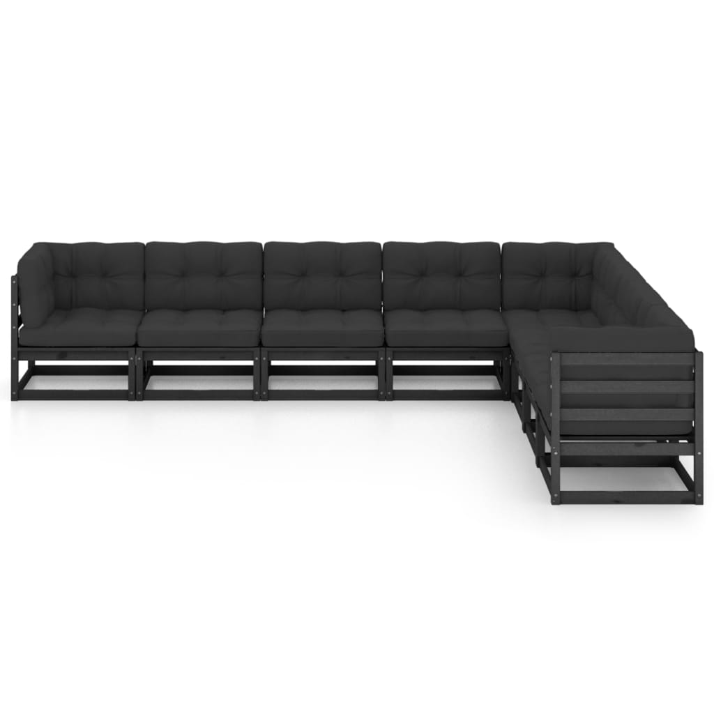 vidaXL 8-delige Loungeset met kussens massief grenenhout zwart afbeelding