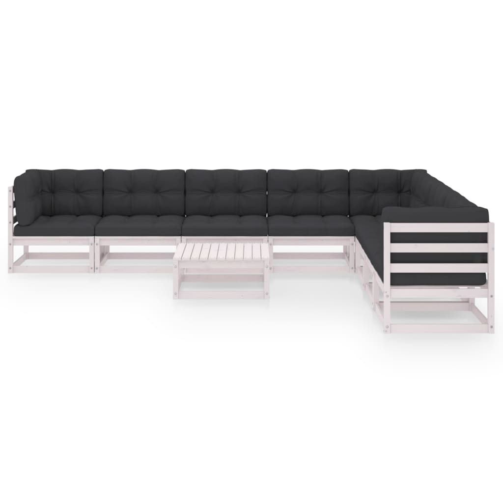 

vidaXL 9-delige Loungeset met kussens massief grenenhout wit