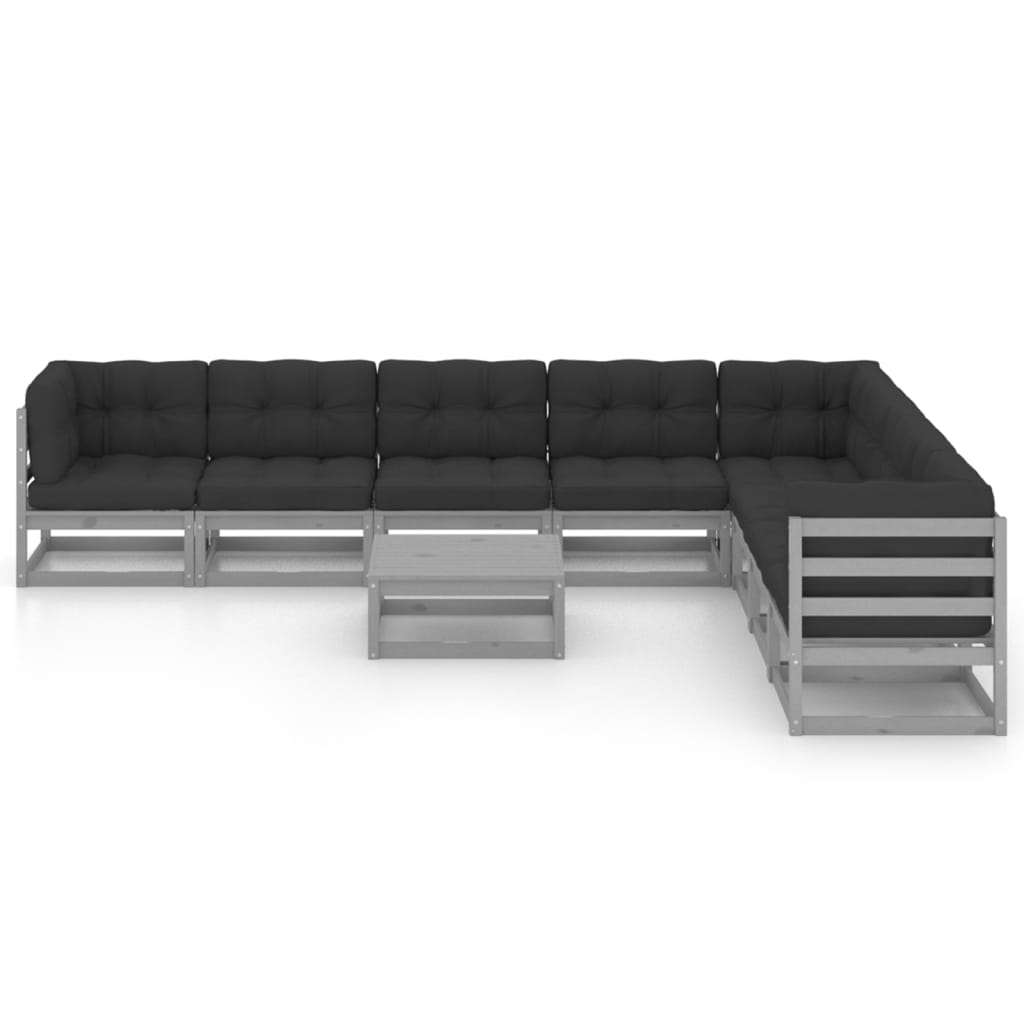 

vidaXL 9-delige Loungeset met kussens massief grenenhout grijs