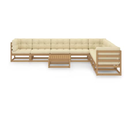 vidaXL Salon de jardin 9 pcs avec coussins Marron miel Bois de pin