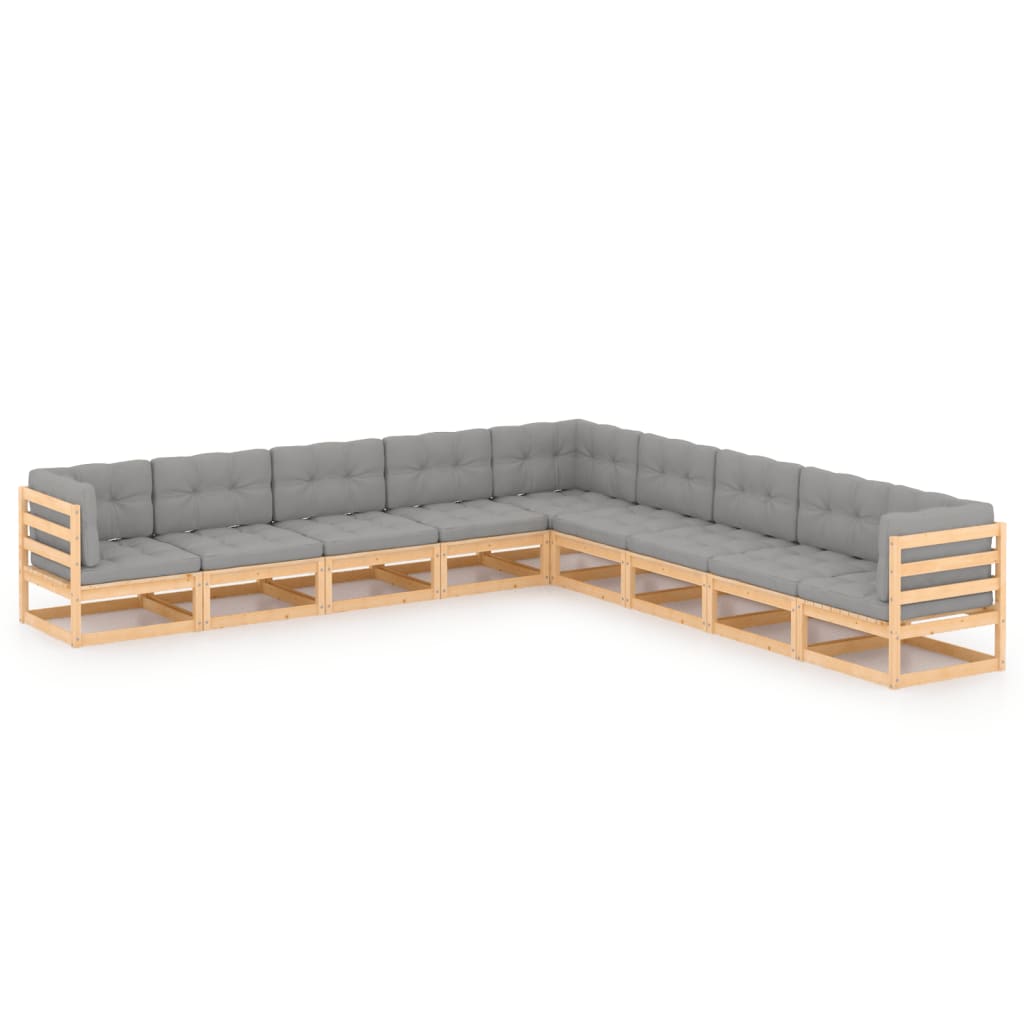 vidaXL 9-tlg. Garten-Lounge-Set mit Kissen Massivholz Kiefer