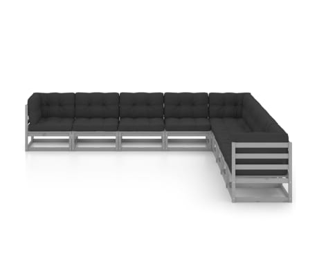 vidaXL Sodo komplektas su pagalvėmis, 9 dalių, pilkas, pu&scaron;ies masyvas