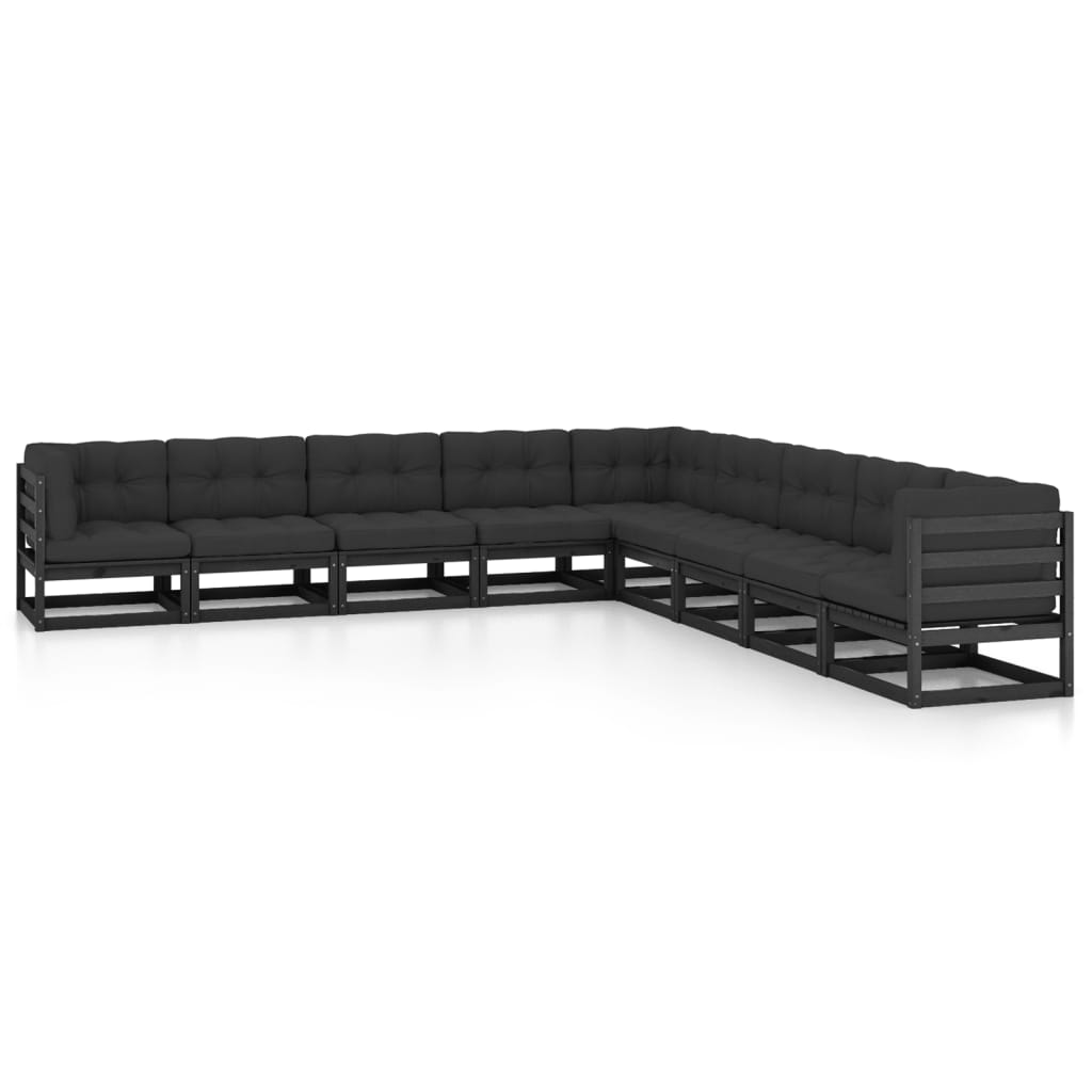 Poza vidaXL Set mobilier gradina cu perne, 9 piese, negru, lemn masiv pin