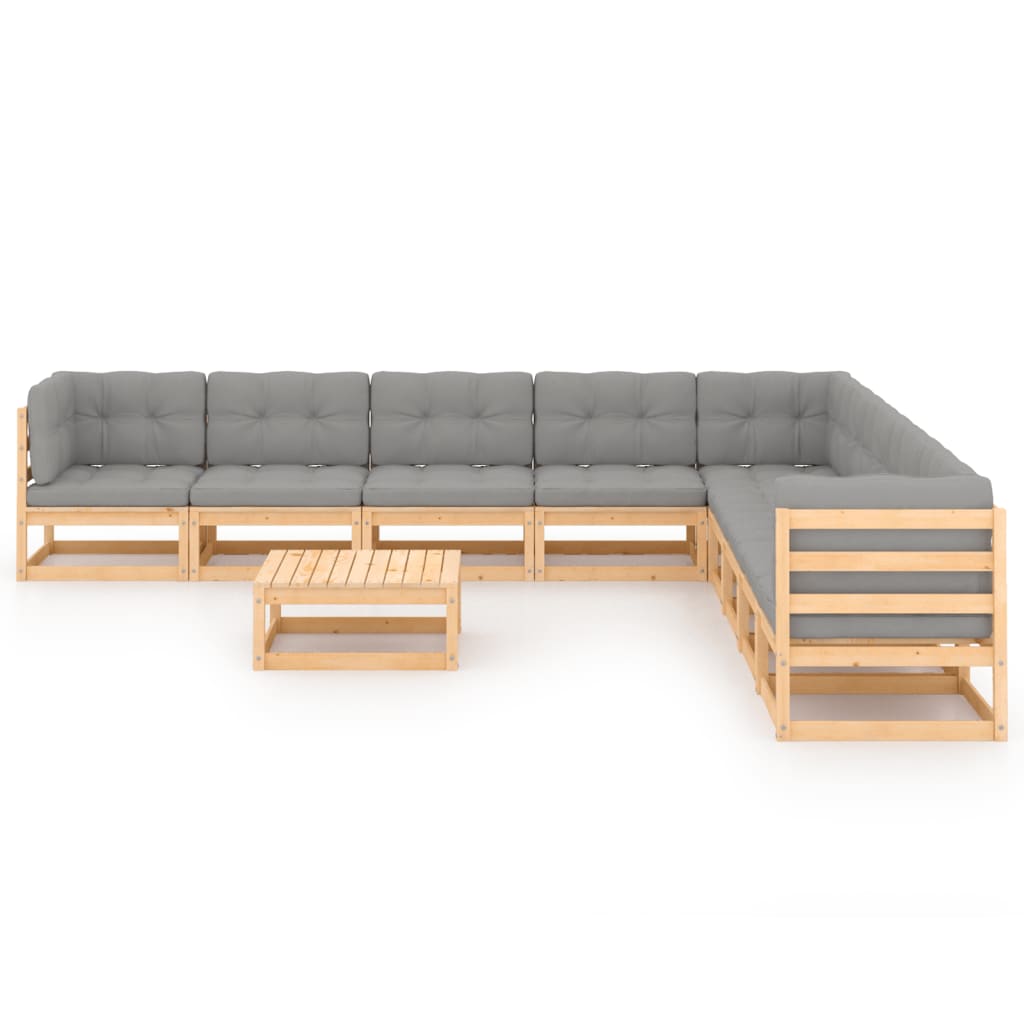 vidaXL 10-delige Loungeset met kussens massief grenenhout afbeelding