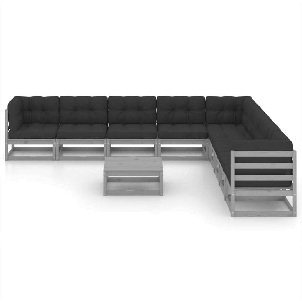 

vidaXL 10-delige Loungeset met kussens massief grenenhout grijs