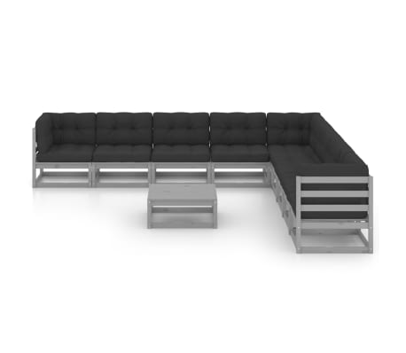 vidaXL Sodo komplektas su pagalvėlėmis, 10 dalių, pilkas, pu&scaron;is