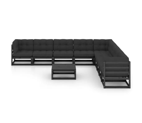 vidaXL 10 pcs conjunto longue jardim c/ almofad&otilde;es pinho maci&ccedil;o preto