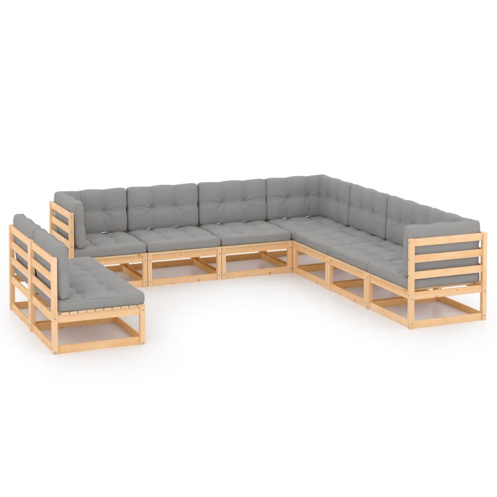 vidaXL 9-tlg. Garten-Lounge-Set mit Kissen Massivholz Kiefer