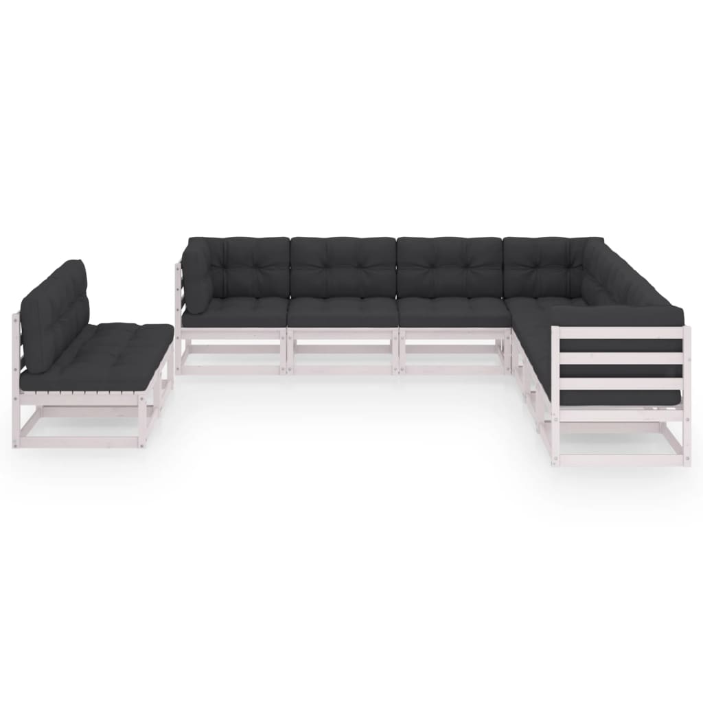 vidaXL 9-delige Loungeset met kussens massief grenenhout wit afbeelding