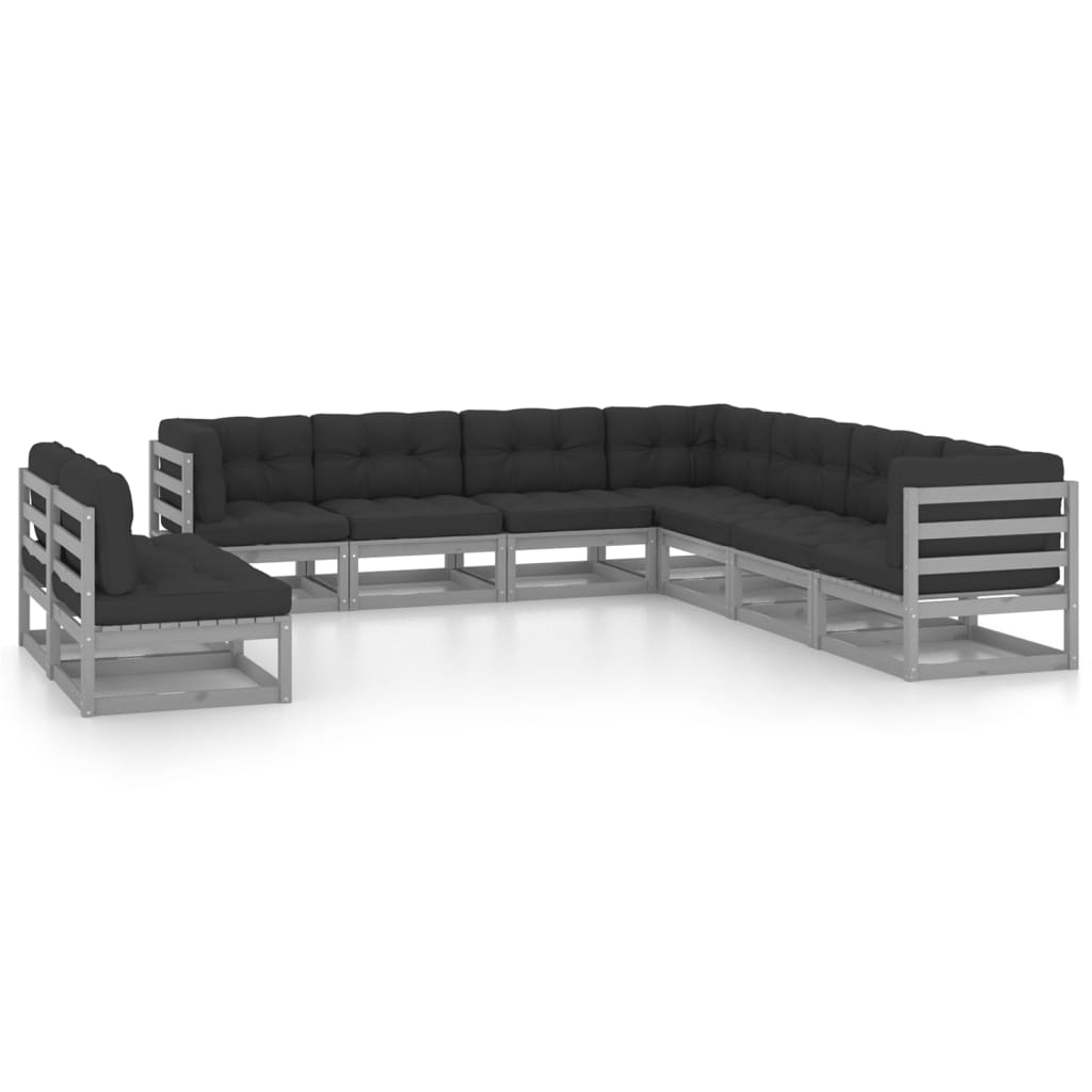 vidaXL 9-tlg. Garten-Lounge-Set mit Kissen Grau Massivholz Kiefer