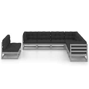 vidaXL Sodo komplektas su pagalvėmis, 9 dalių, pilkas, pu&scaron;ies masyvas