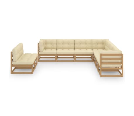 vidaXL Salon de jardin 9 pcs avec coussins Marron miel Bois de pin