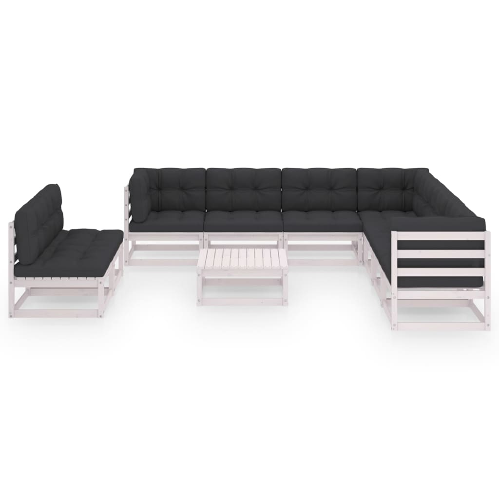 vidaXL 10-delige Loungeset met kussens massief grenenhout wit afbeelding