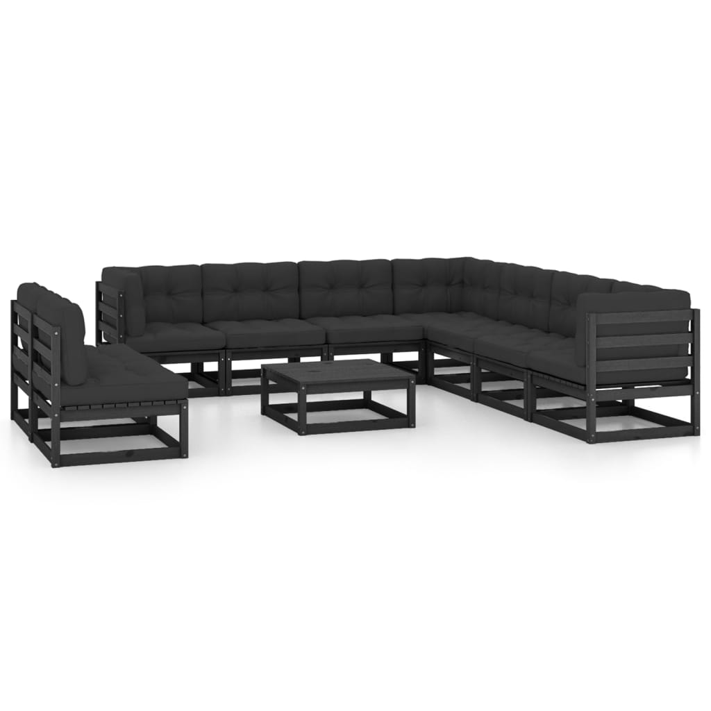 vidaXL 10-tlg. Garten-Lounge-Set mit Kissen Schwarz Massivholz Kiefer