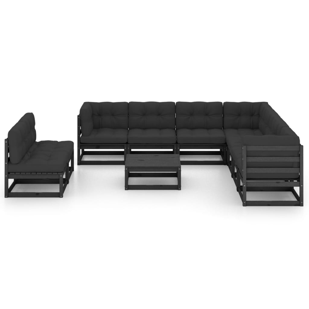 

vidaXL 10-delige Loungeset met kussens massief grenenhout zwart