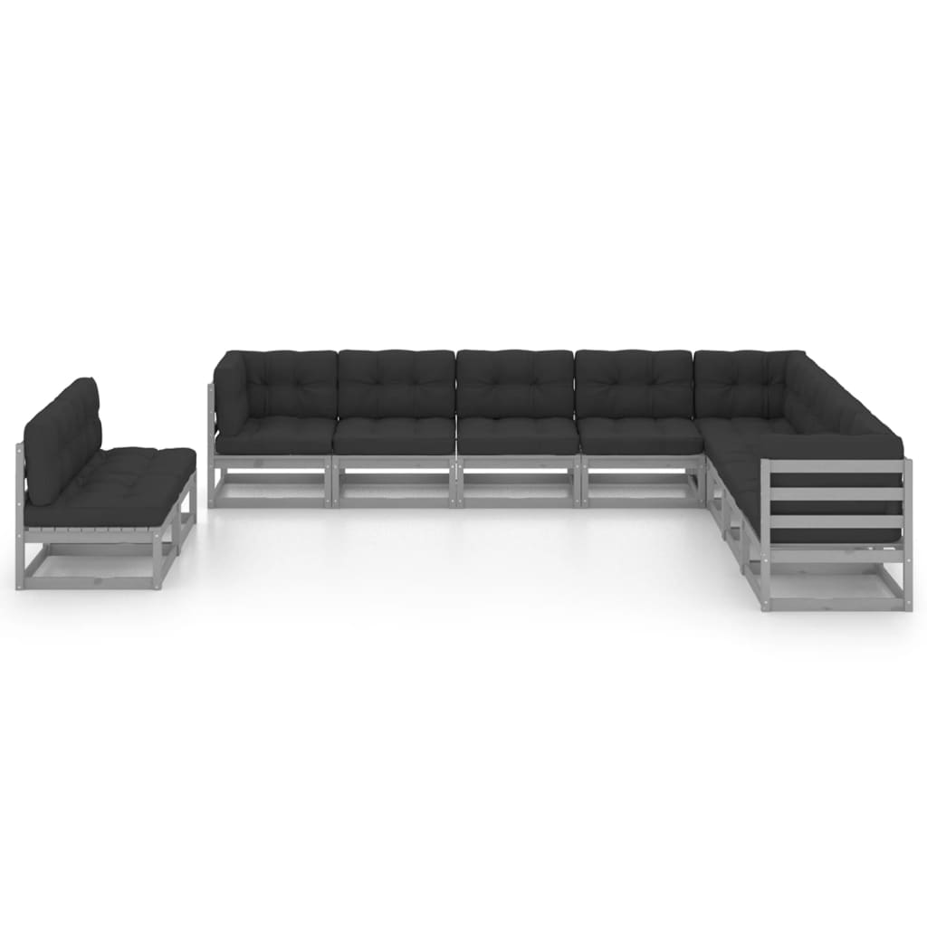 vidaXL 10-delige Loungeset met kussens massief grenenhout grijs afbeelding