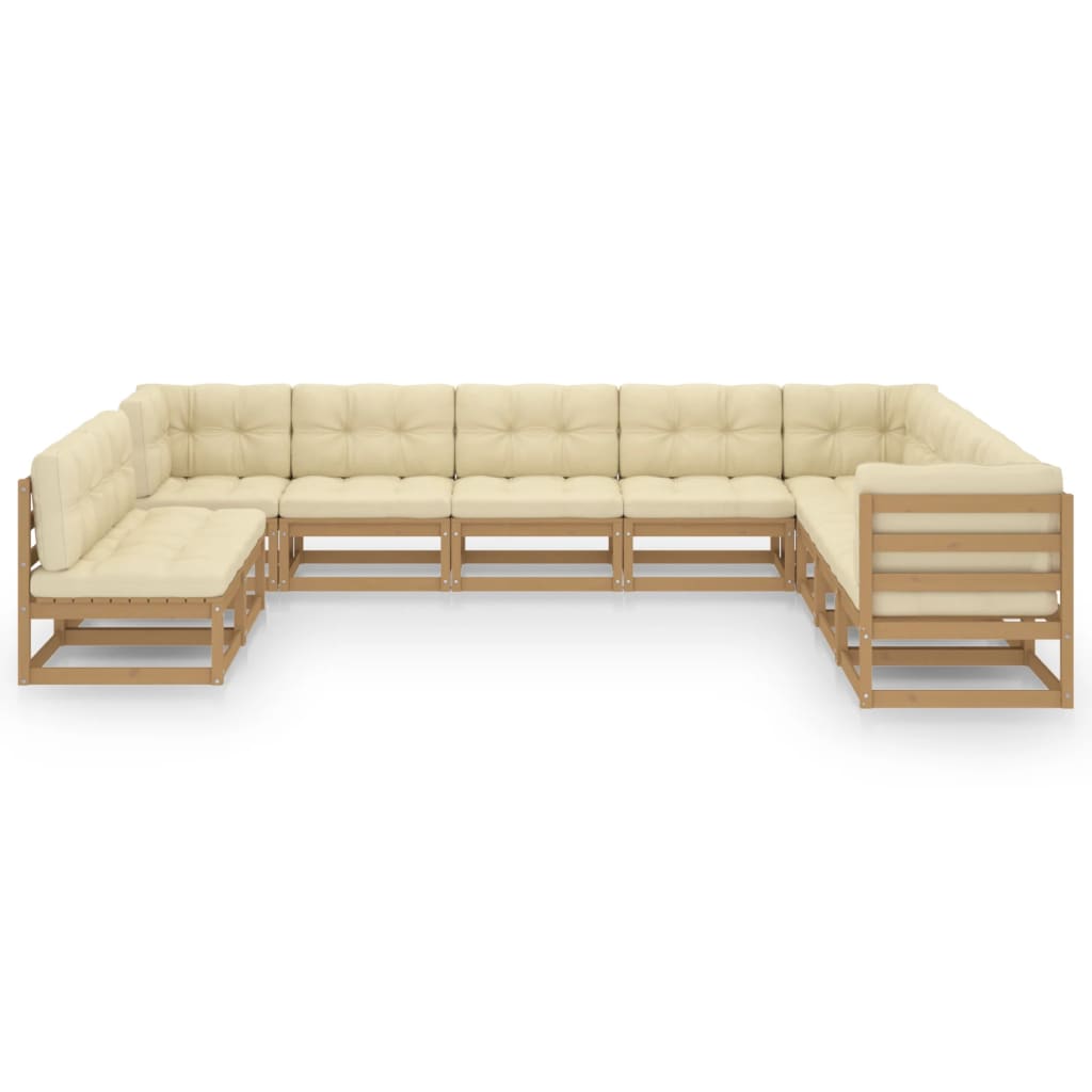 

vidaXL 10-delige Loungeset met kussens massief grenenhout honingbruin