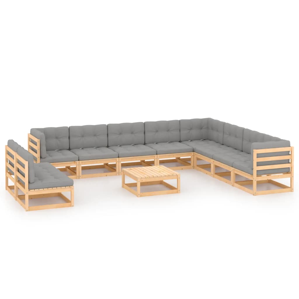 vidaXL 11-tlg. Garten-Lounge-Set mit Kissen Kiefer Massivholz