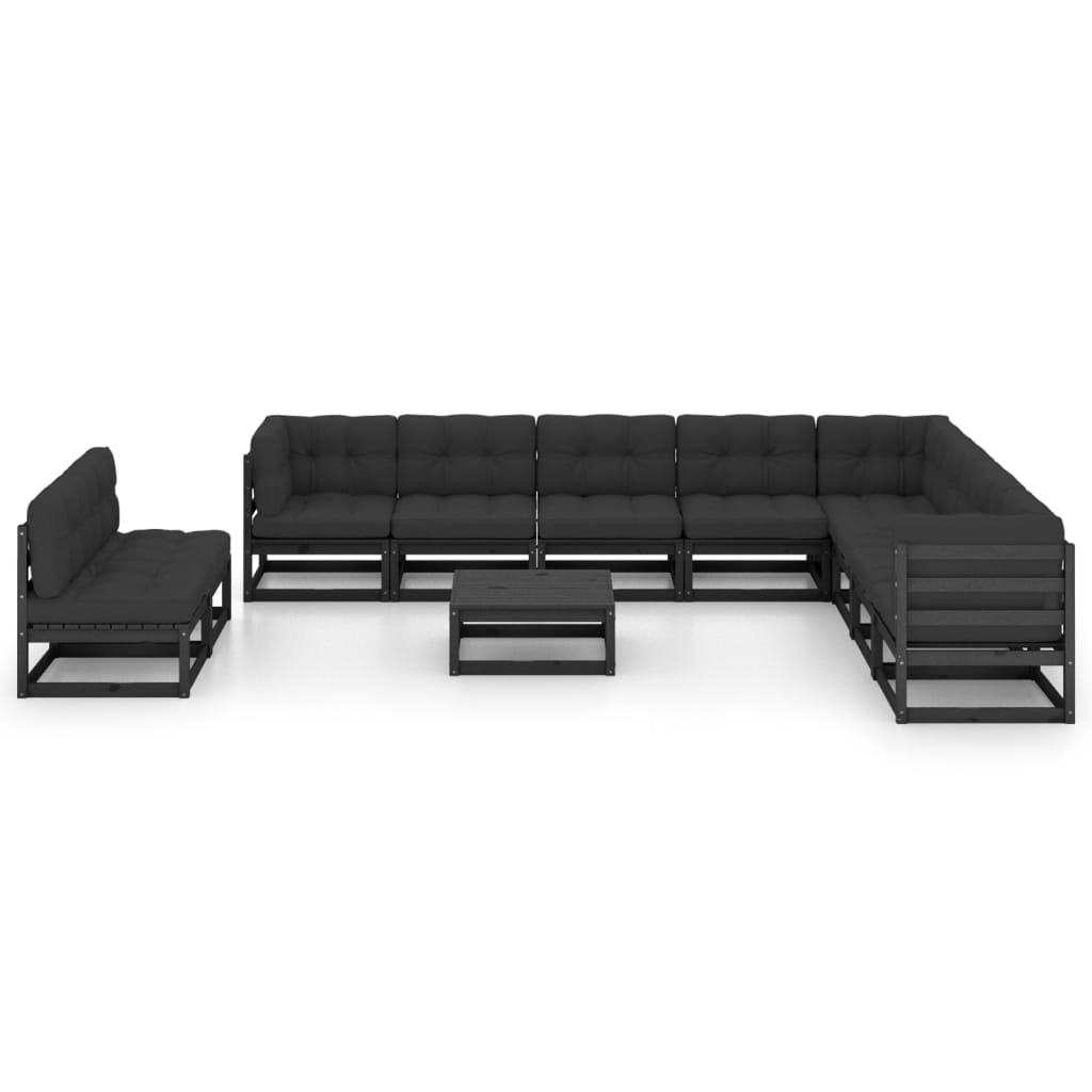 

vidaXL 11-delige Loungeset met kussens massief grenenhout zwart