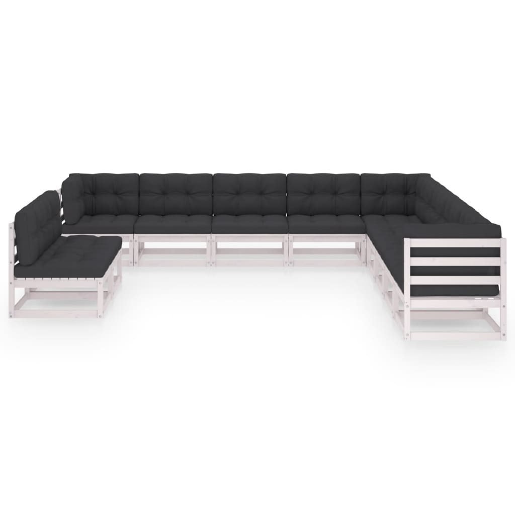 vidaXL 11-delige Loungeset met kussens massief grenenhout wit afbeelding