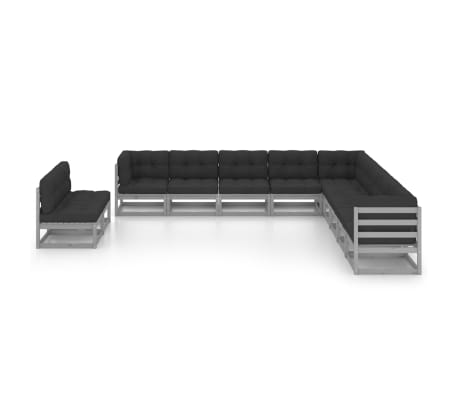vidaXL Set mobilier grădină cu perne, 11 piese, gri, lemn masiv de pin