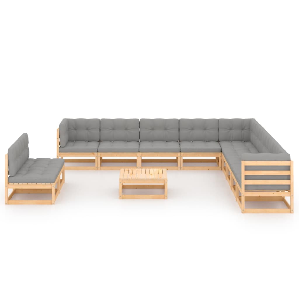 vidaXL 12-delige Loungeset met kussens massief grenenhout afbeelding