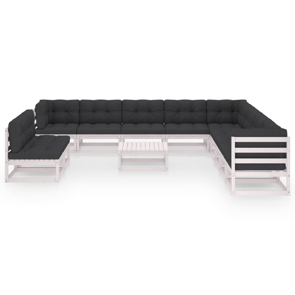 vidaXL 12-delige Loungeset met kussens massief grenenhout wit afbeelding