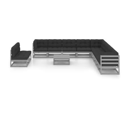 vidaXL Sodo komplektas su pagalvėlėmis, 12 dalių, pilkas, pu&scaron;is