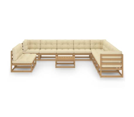 vidaXL 12-tlg. Garten-Lounge-Set mit Kissen Honigbraun Massivholz